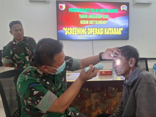 screening katarak gratis Sumenep, Bakti TNI AD, Kodim 0827 Sumenep, layanan kesehatan gratis Madura, pemeriksaan mata gratis Sumenep
